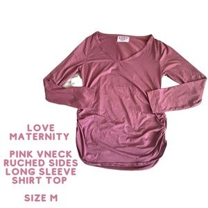 Love Maternity Pink V-neck Ruched Sides Long Sleeve Shirt Top Size M